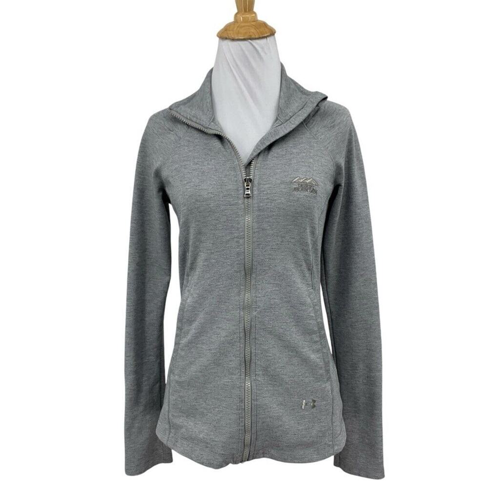 Under Armour Jacket Women Small Gray Fitted Coldgear Zip Up Desert Mountain Logo